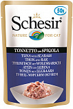 SCHESIR - консервы с тунцом и морским окунем для кошек, пауч